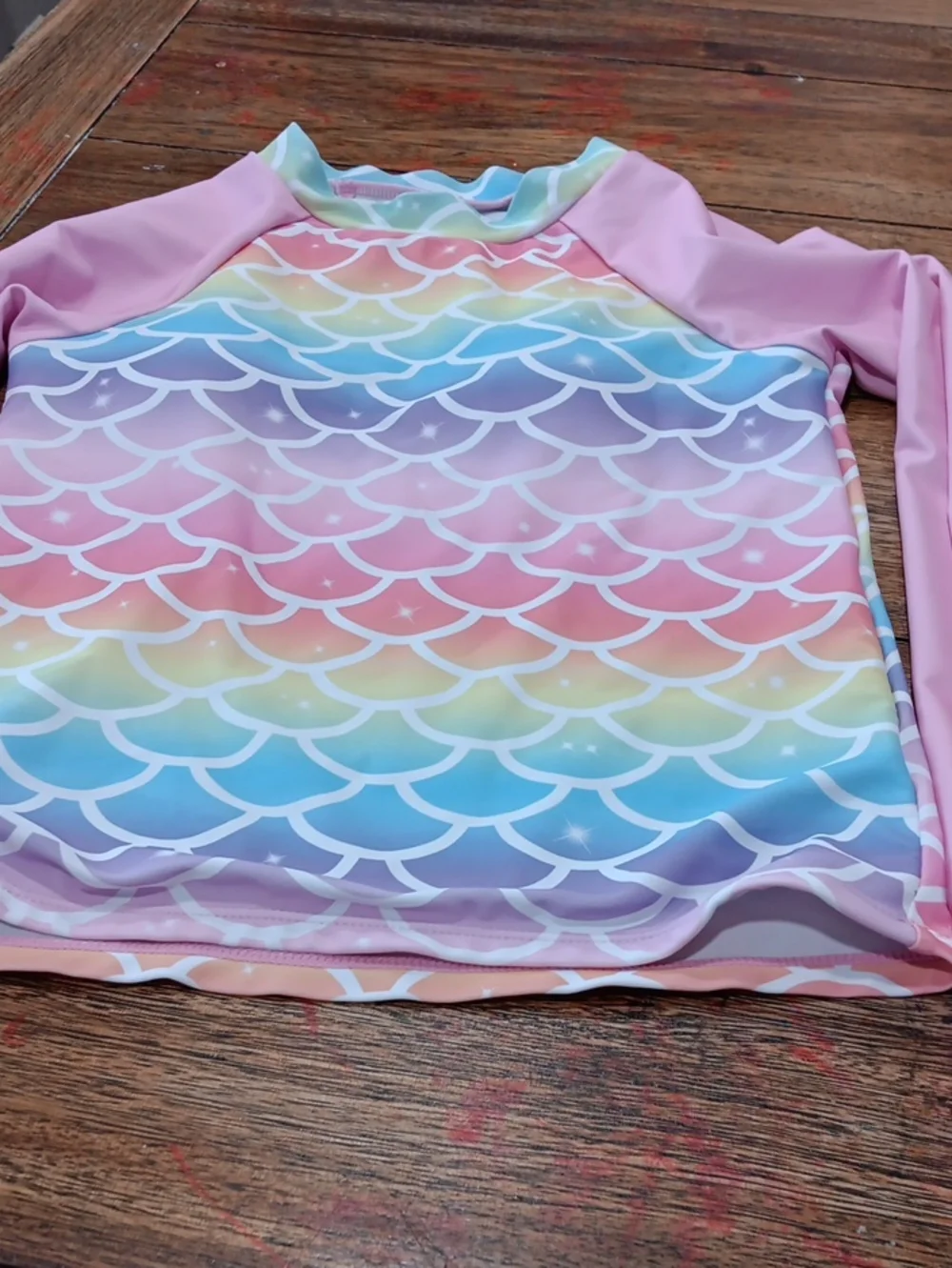 Girls Pink Rainbow Mermaid-Scale Rashguard Swim Set